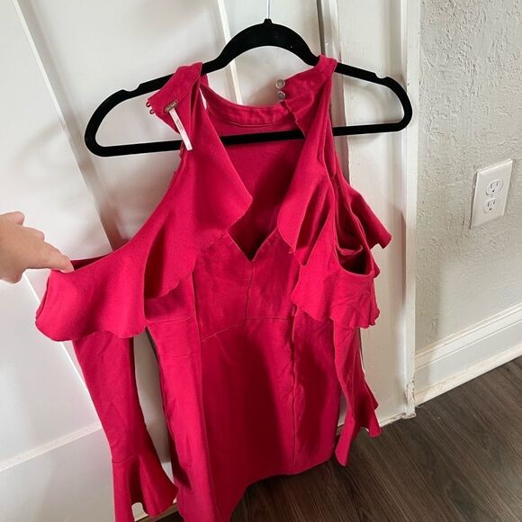 FREE PEOPLE RED OPEN SHOULDER RUFFLE DRESS - Picture 3 of 5